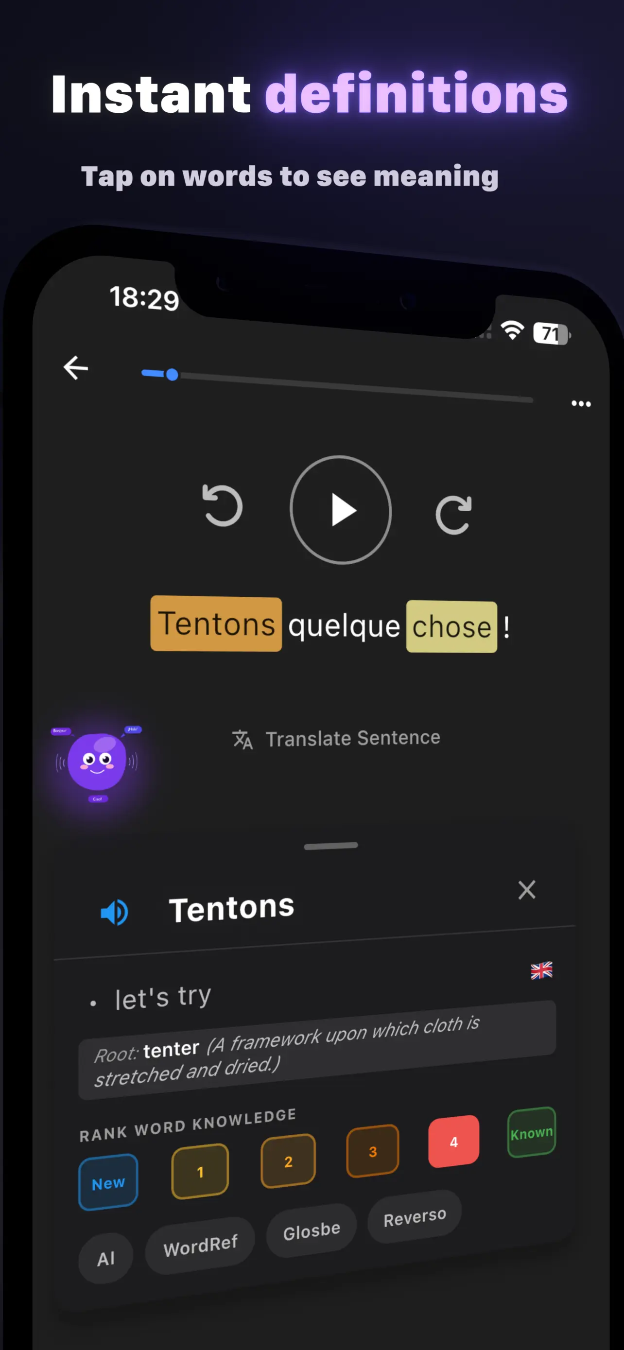 Fluly instant word definitions feature